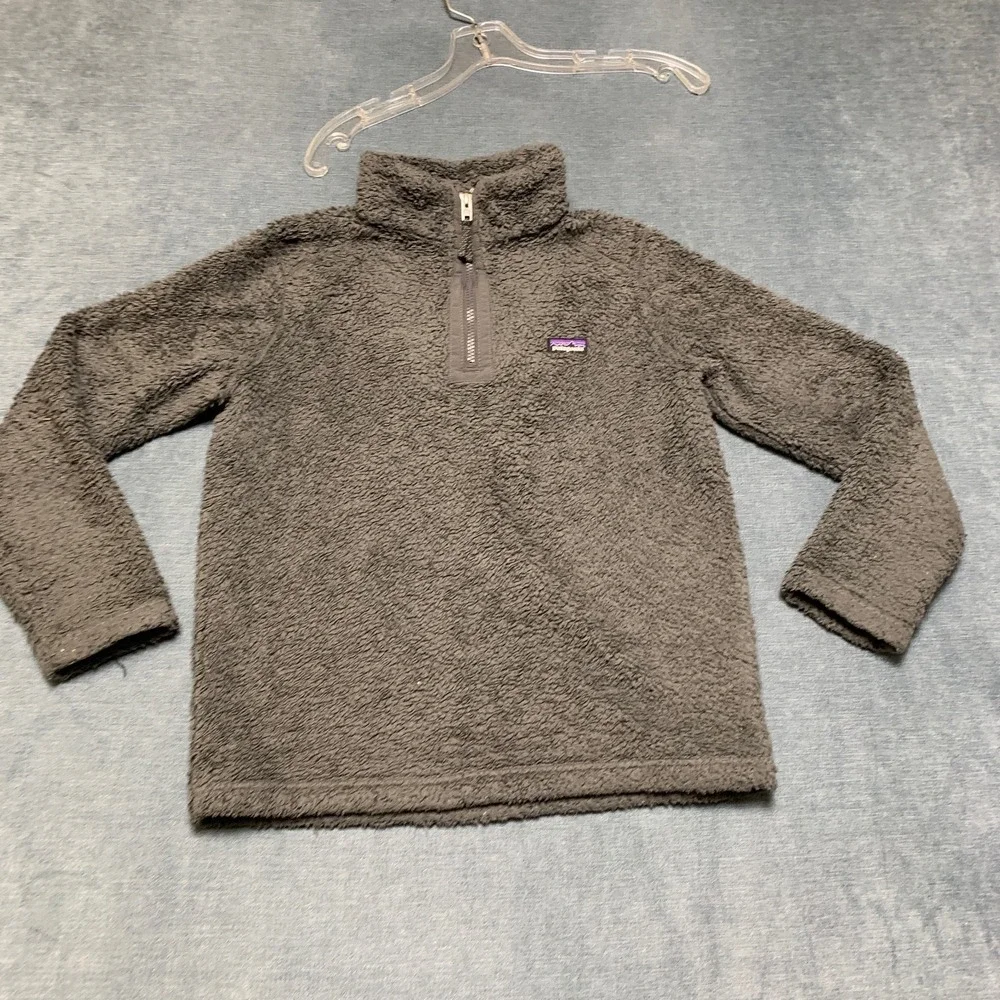 Patagonia Los Gatos Fleece Jacket Unisex Kids L 12 Gray Logo 1/4 Zip Mock Neck